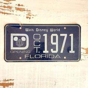 Disney World Opening Day 1971 license plate - in original plastic